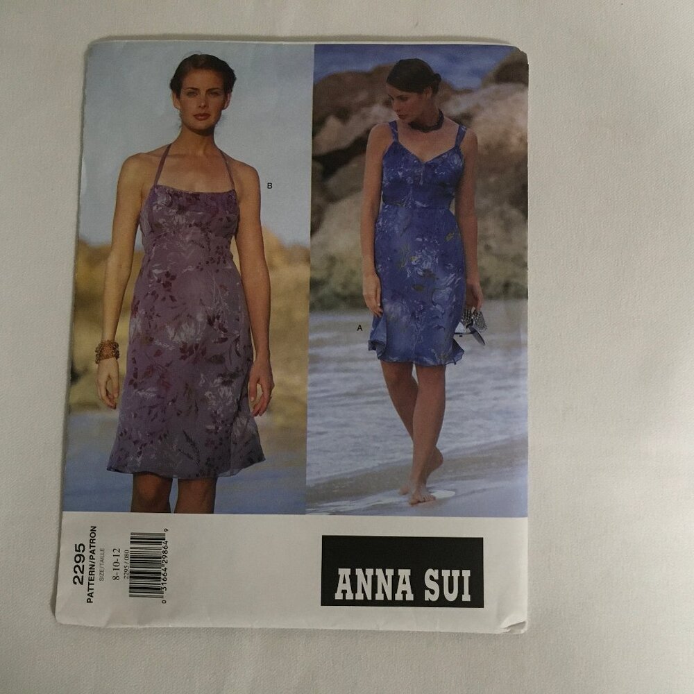 Vogue 2395 Anna Sui  Slip Dress Close Fitting Lined A-Line Straight Dress Strap